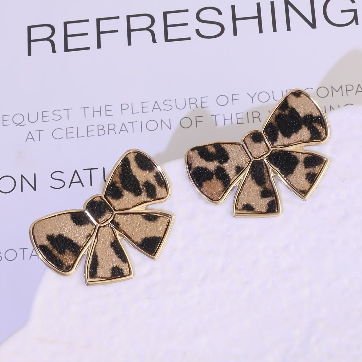 Leopard Print Bow Stud Earrings