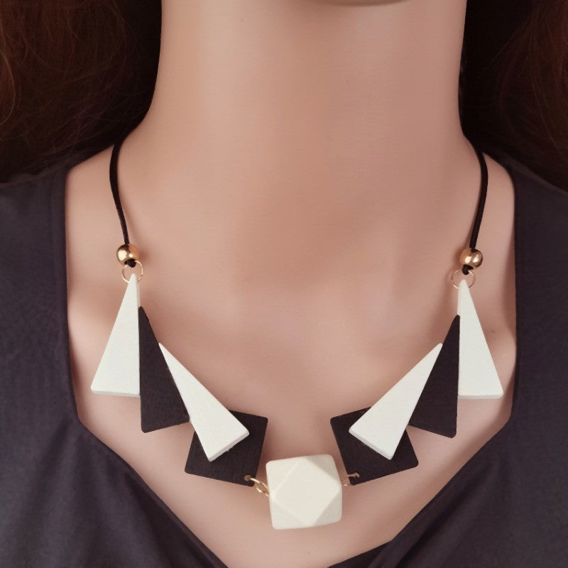 Color Block Triangle Wood Necklace