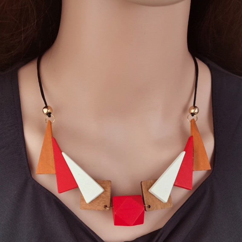 Color Block Triangle Wood Necklace