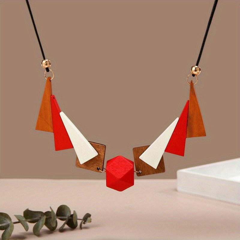 Color Block Triangle Wood Necklace