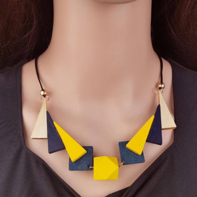 Color Block Triangle Wood Necklace