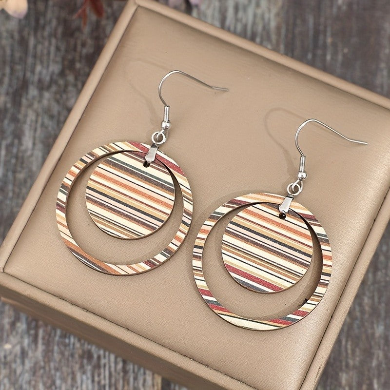 Striped Wood Hoop Earrings