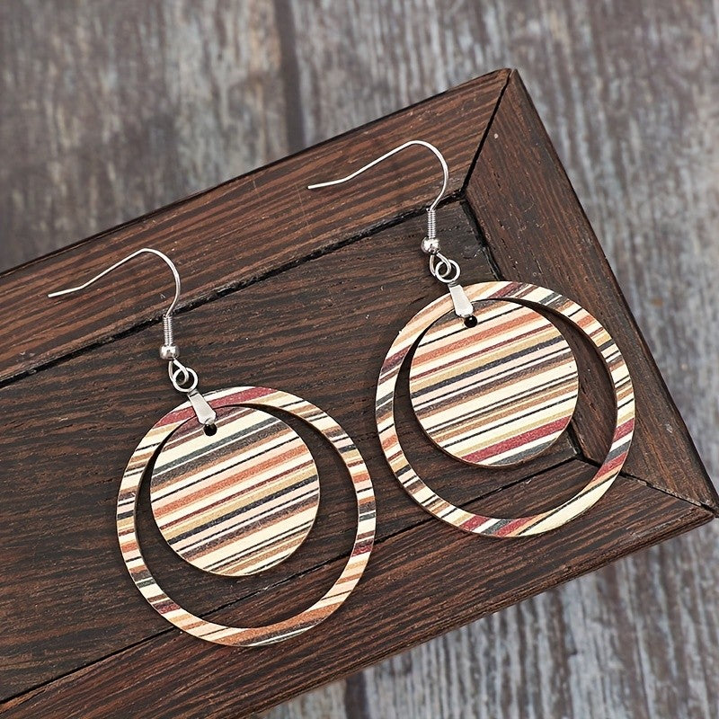 Striped Wood Hoop Earrings