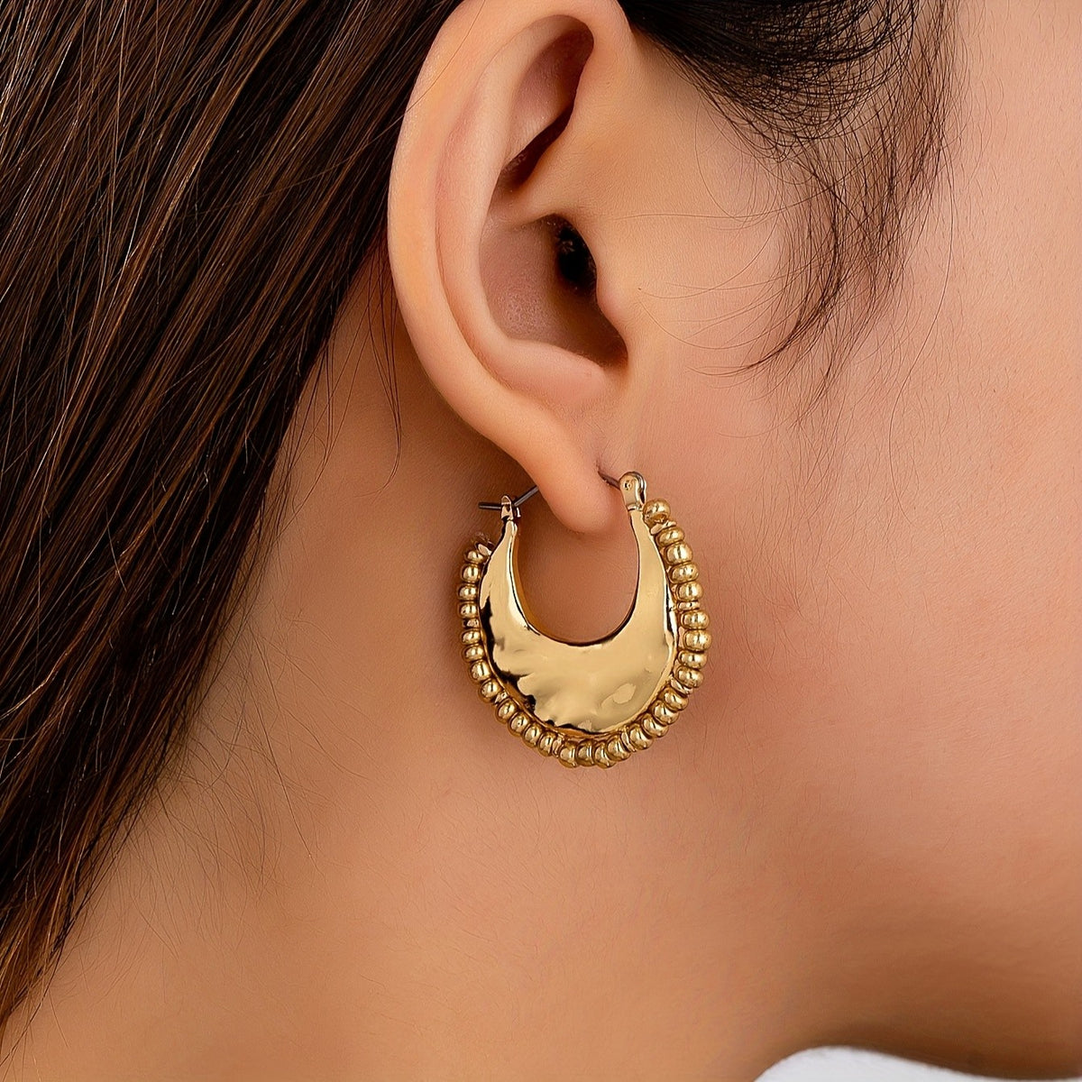 Gold-Tone Moon Hoop Earrings
