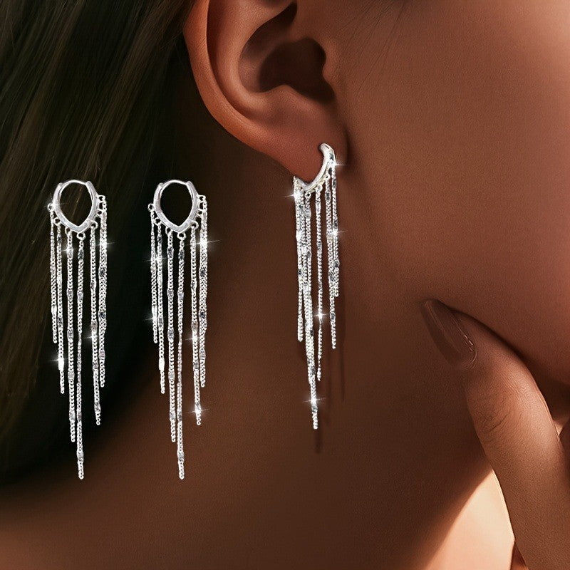 Silver Tassel Drop Earrings