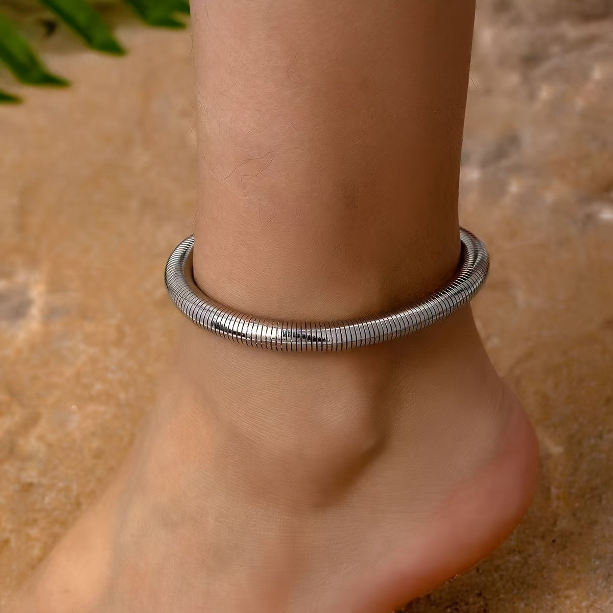 Ribbed Snake Chain Anklet