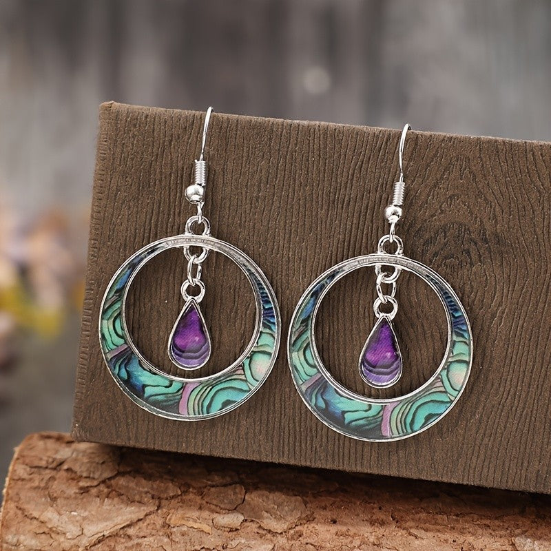 Abalone Hoop Drop Earrings