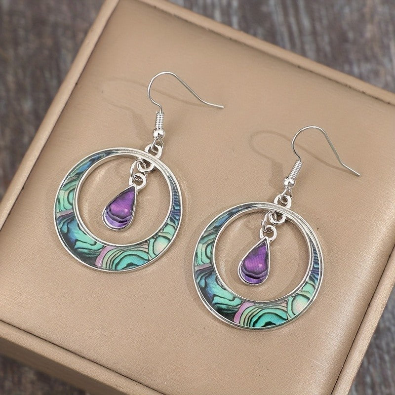 Abalone Hoop Drop Earrings