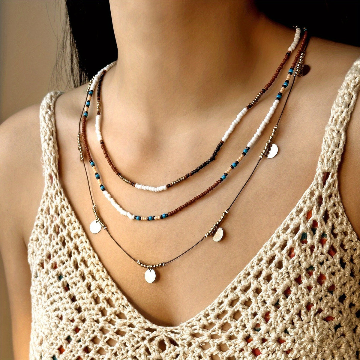 Multi-Strand Disc Charm Necklace