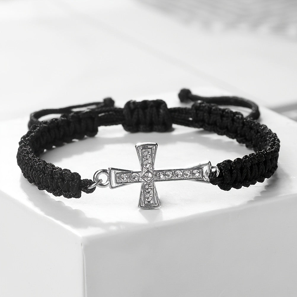 Crystal Cross Woven Cord Bracelet