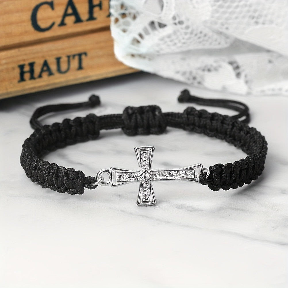 Crystal Cross Woven Cord Bracelet