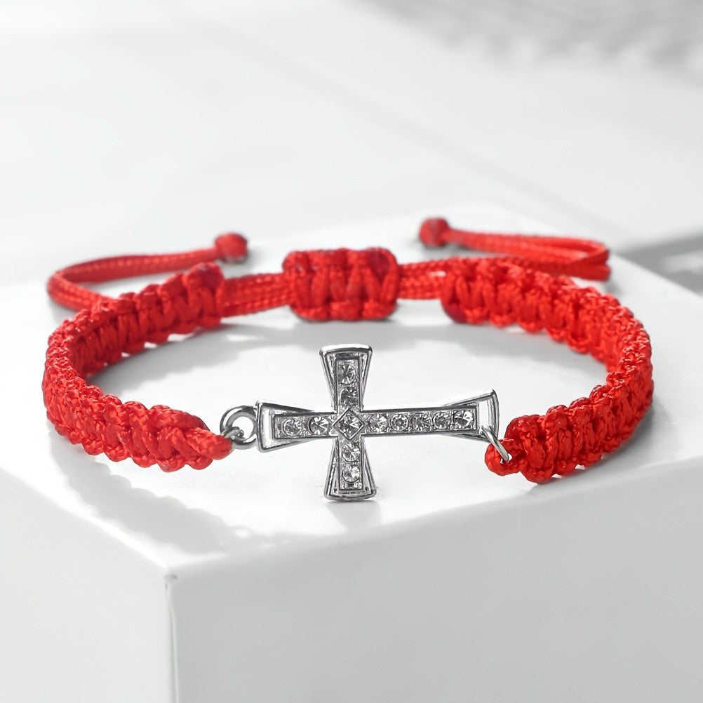 Crystal Cross Woven Cord Bracelet
