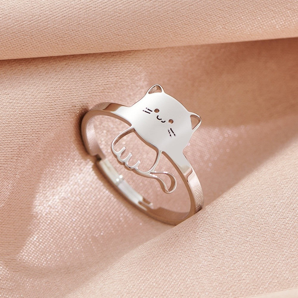 Playful Cat Open Ring