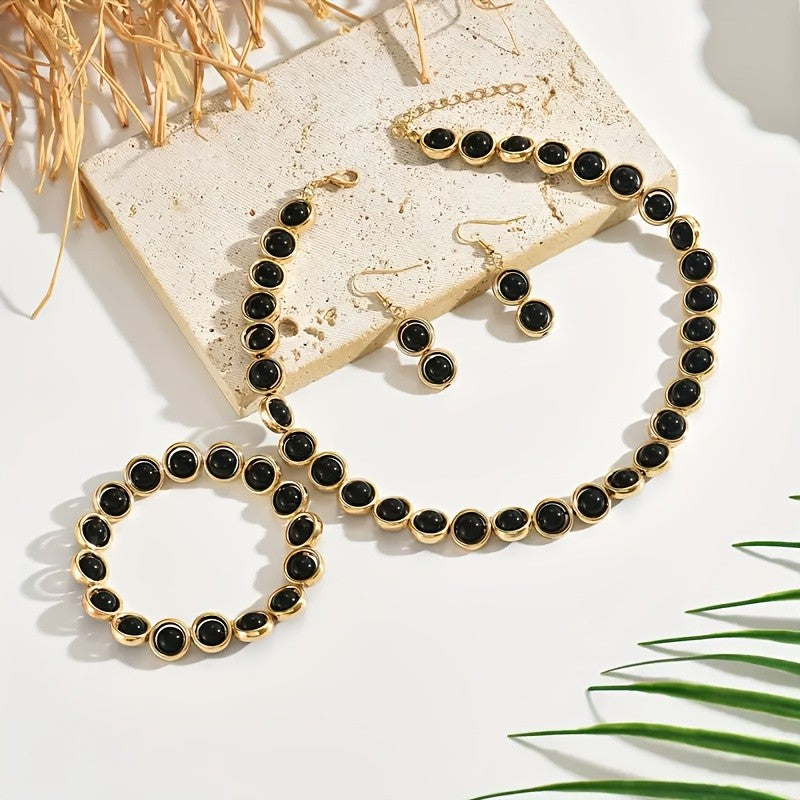 Black Round Link Jewelry Set