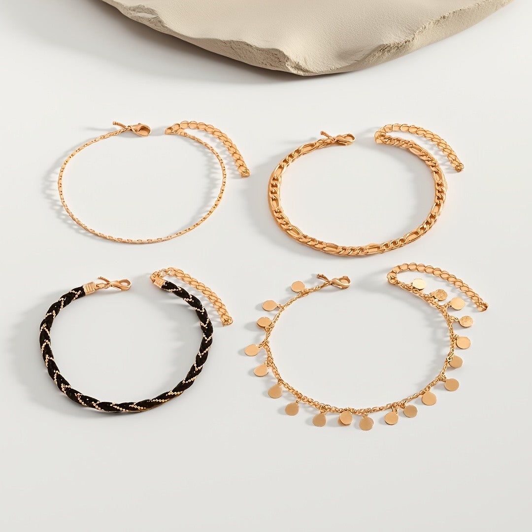 Layered Coin & Chain Anklet Set
