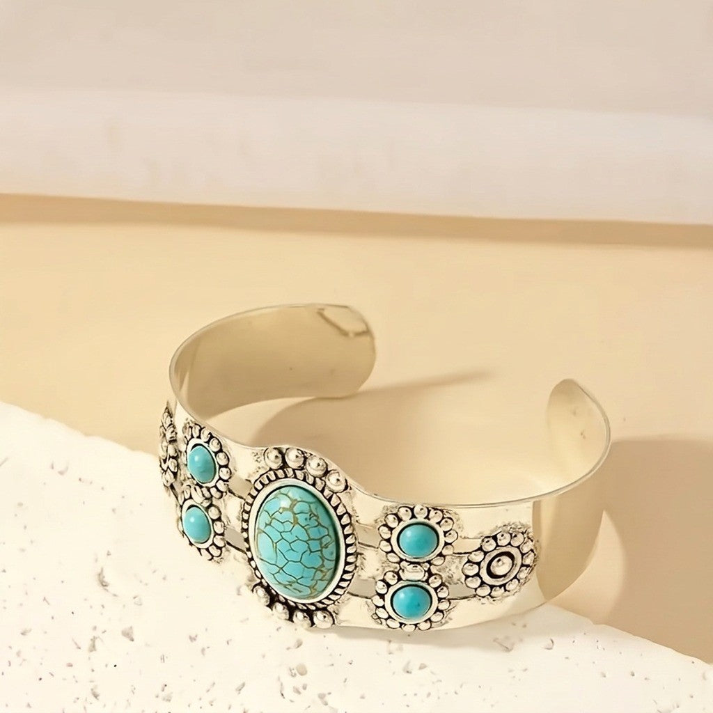 Turquoise & Silver-Tone Cuff Bracelet