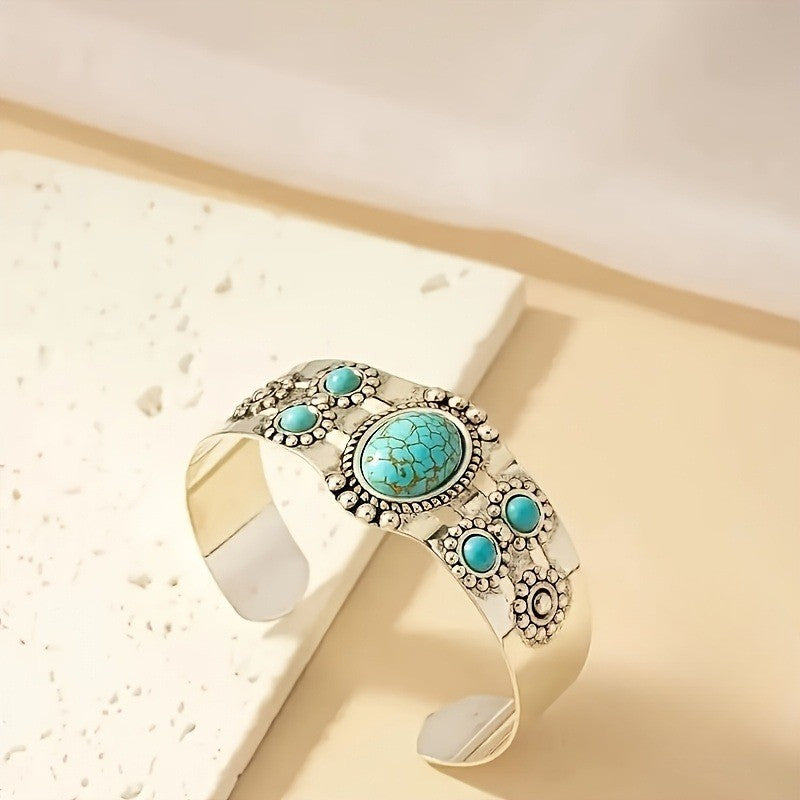 Turquoise & Silver-Tone Cuff Bracelet