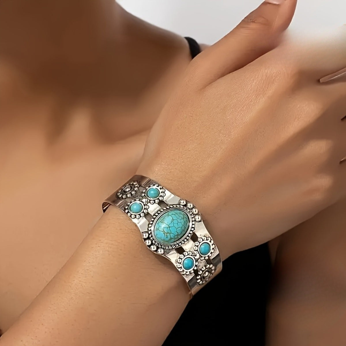 Turquoise & Silver-Tone Cuff Bracelet
