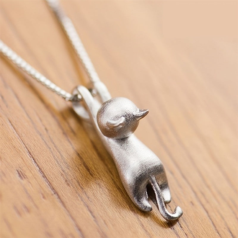 Stretching Cat Pendant Necklace