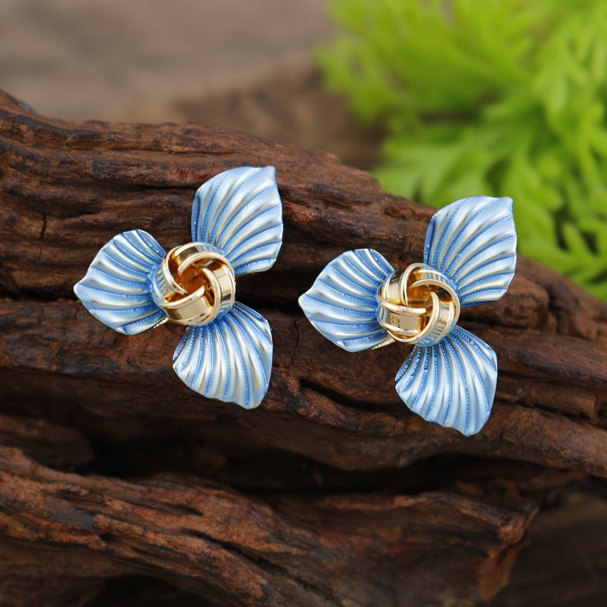 Blue Enamel Petal Knot Earrings
