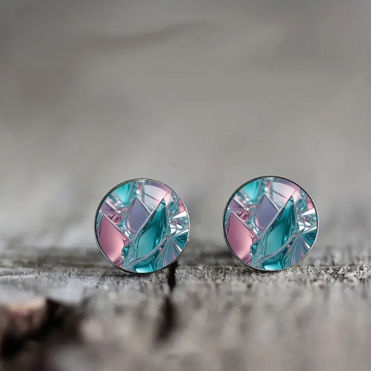 Pink & Blue Glass Stud Earrings