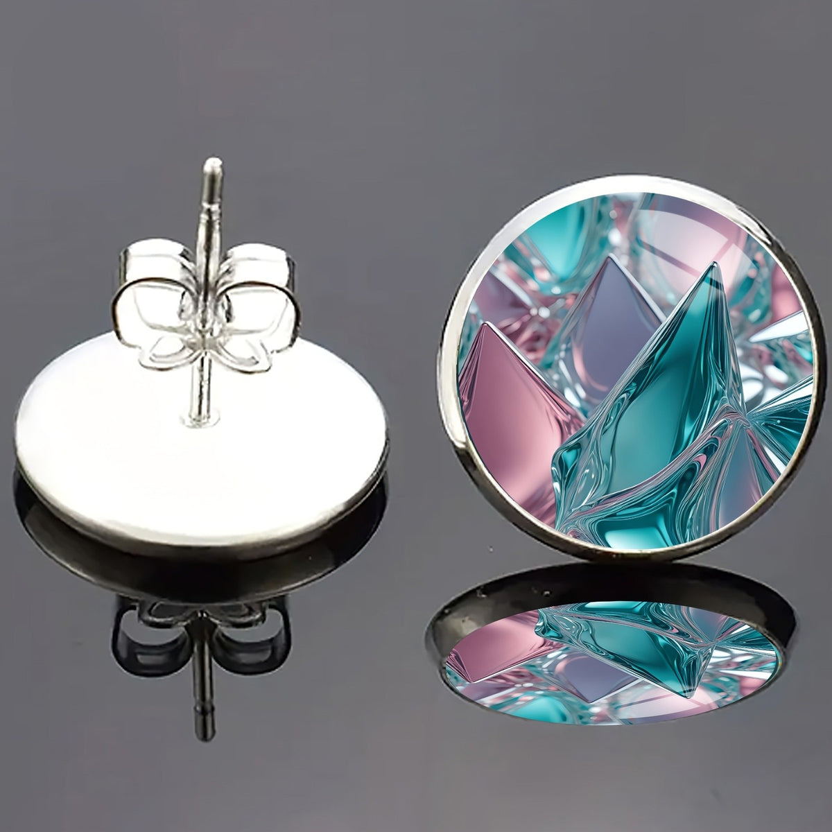 Pink & Blue Glass Stud Earrings