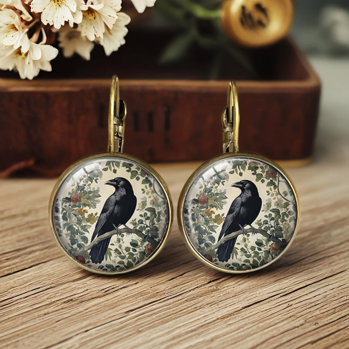 Raven & Botanical Leverback Earrings