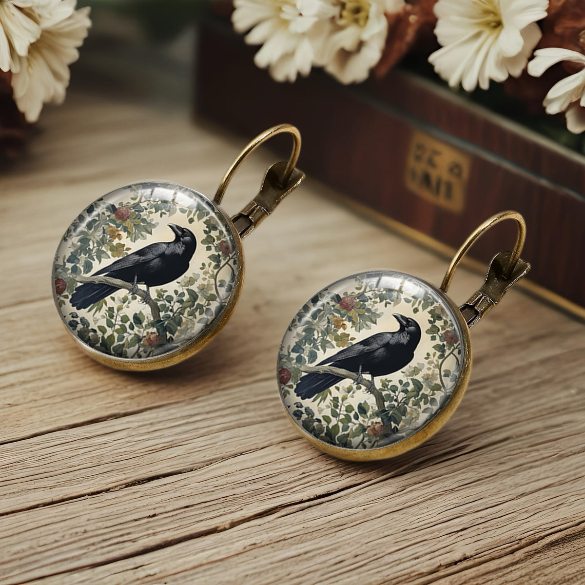 Raven & Botanical Leverback Earrings