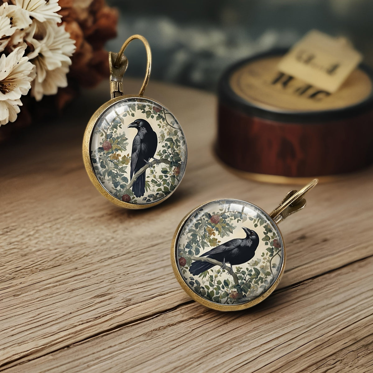 Raven & Botanical Leverback Earrings