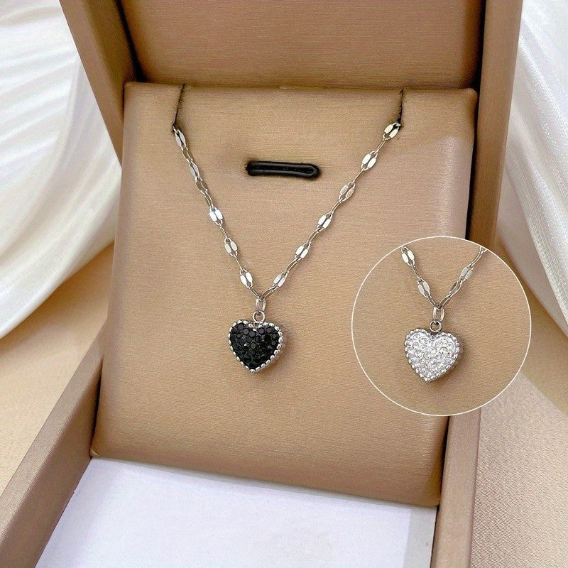 Double-Sided Paved Heart Necklace