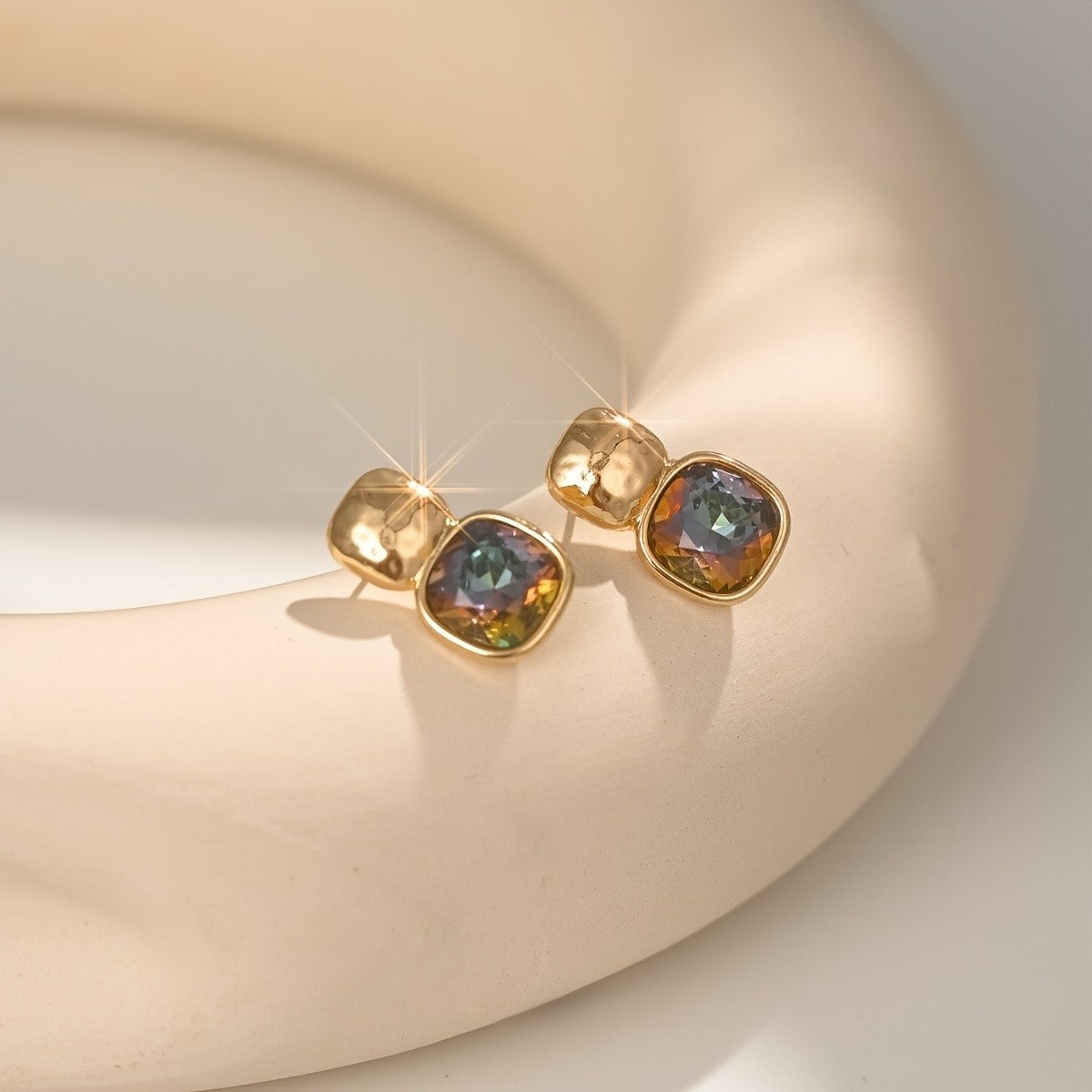 Faceted Square Crystal Stud Earrings