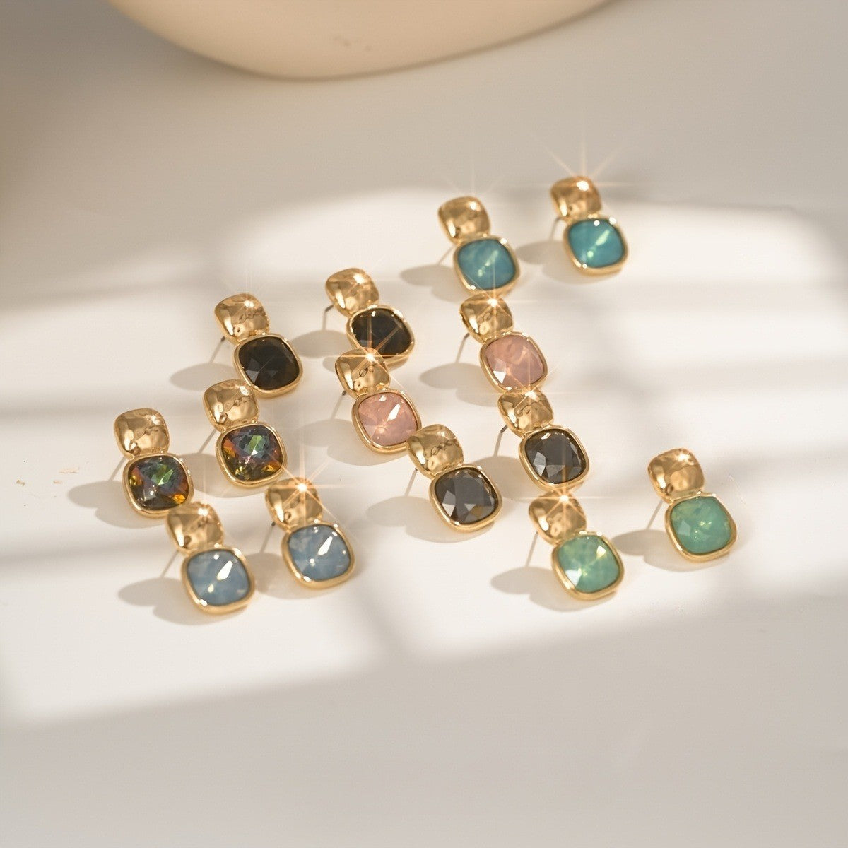 Faceted Square Crystal Stud Earrings