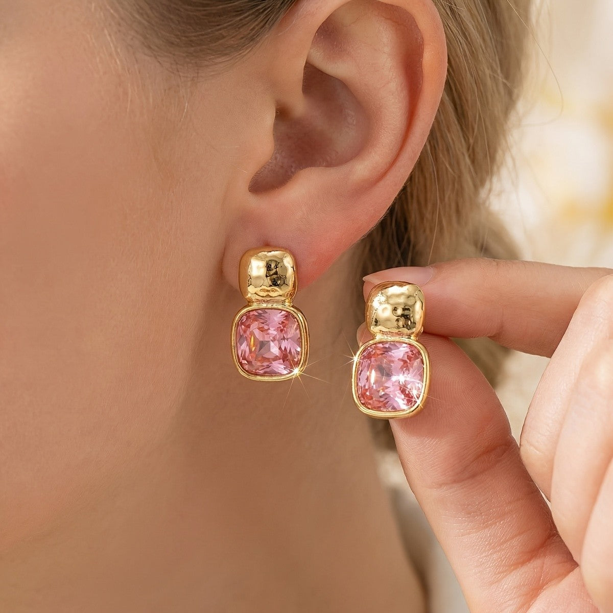 Faceted Square Crystal Stud Earrings