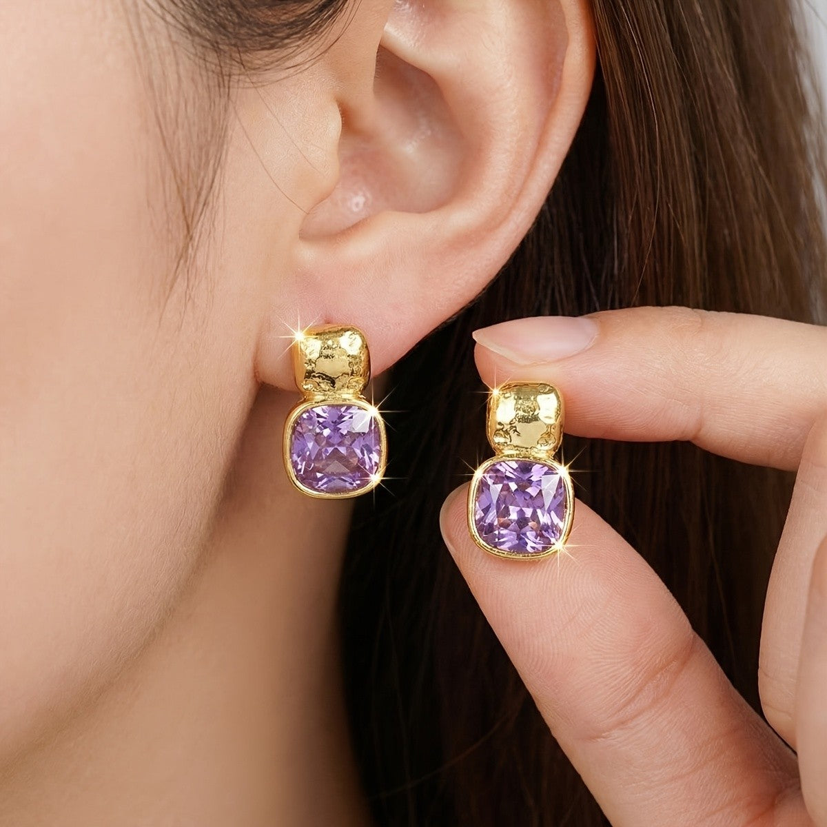Faceted Square Crystal Stud Earrings