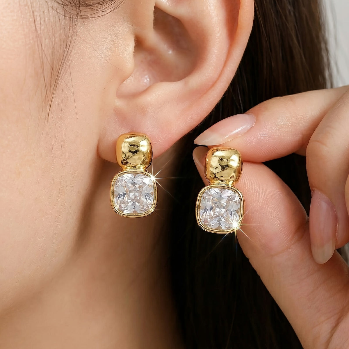 Faceted Square Crystal Stud Earrings