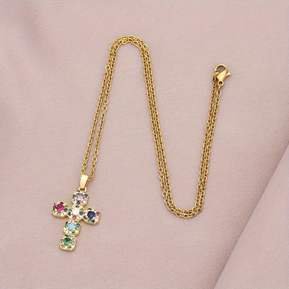Colorful Gemstone Cross Necklace