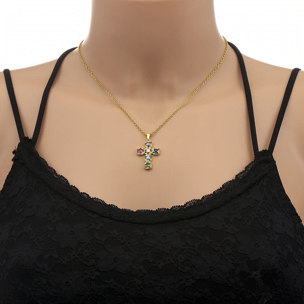 Colorful Gemstone Cross Necklace