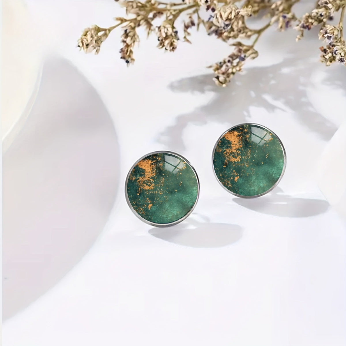 Green Gold Dust Stud Earrings