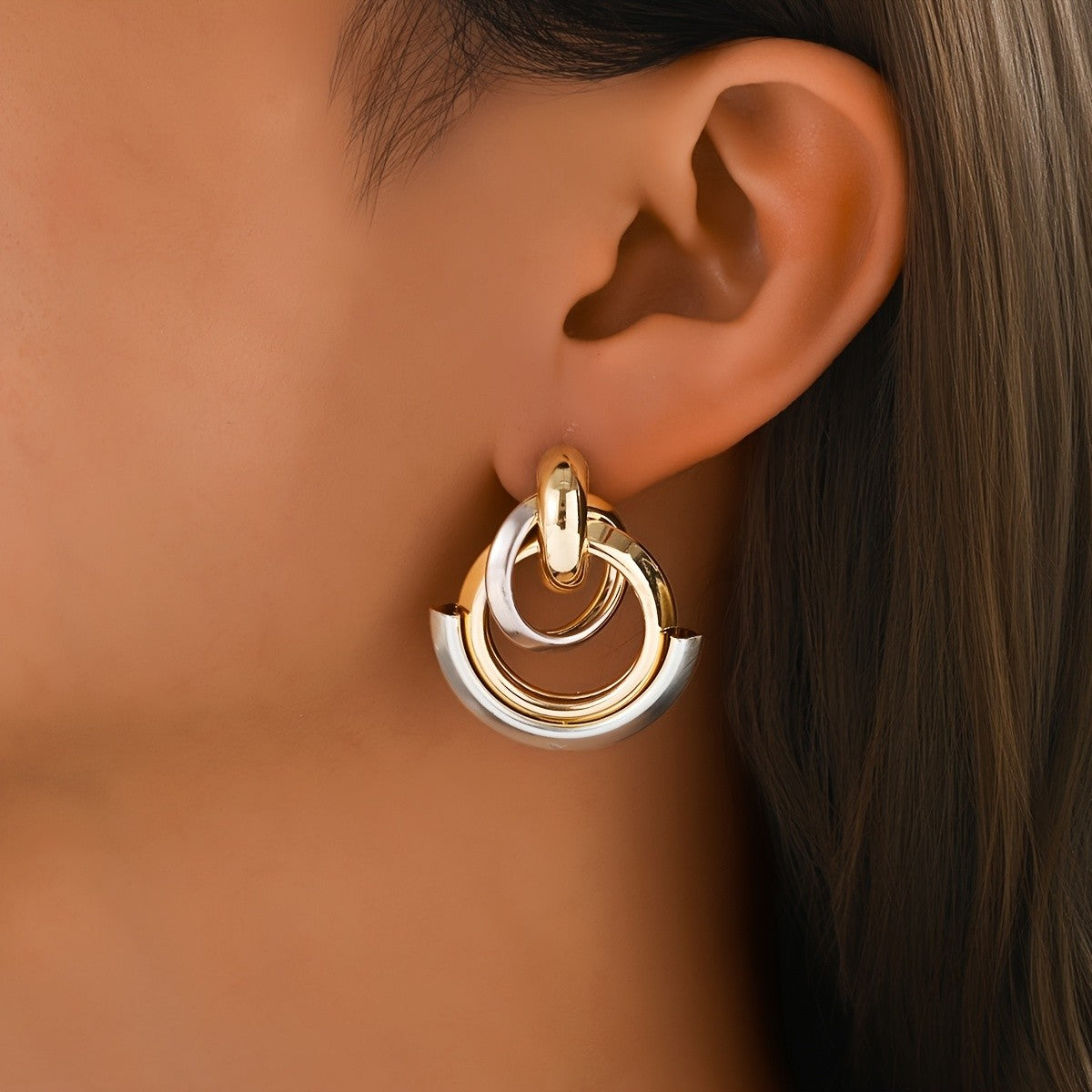 Two-Tone Interlocking Hoop Earrings