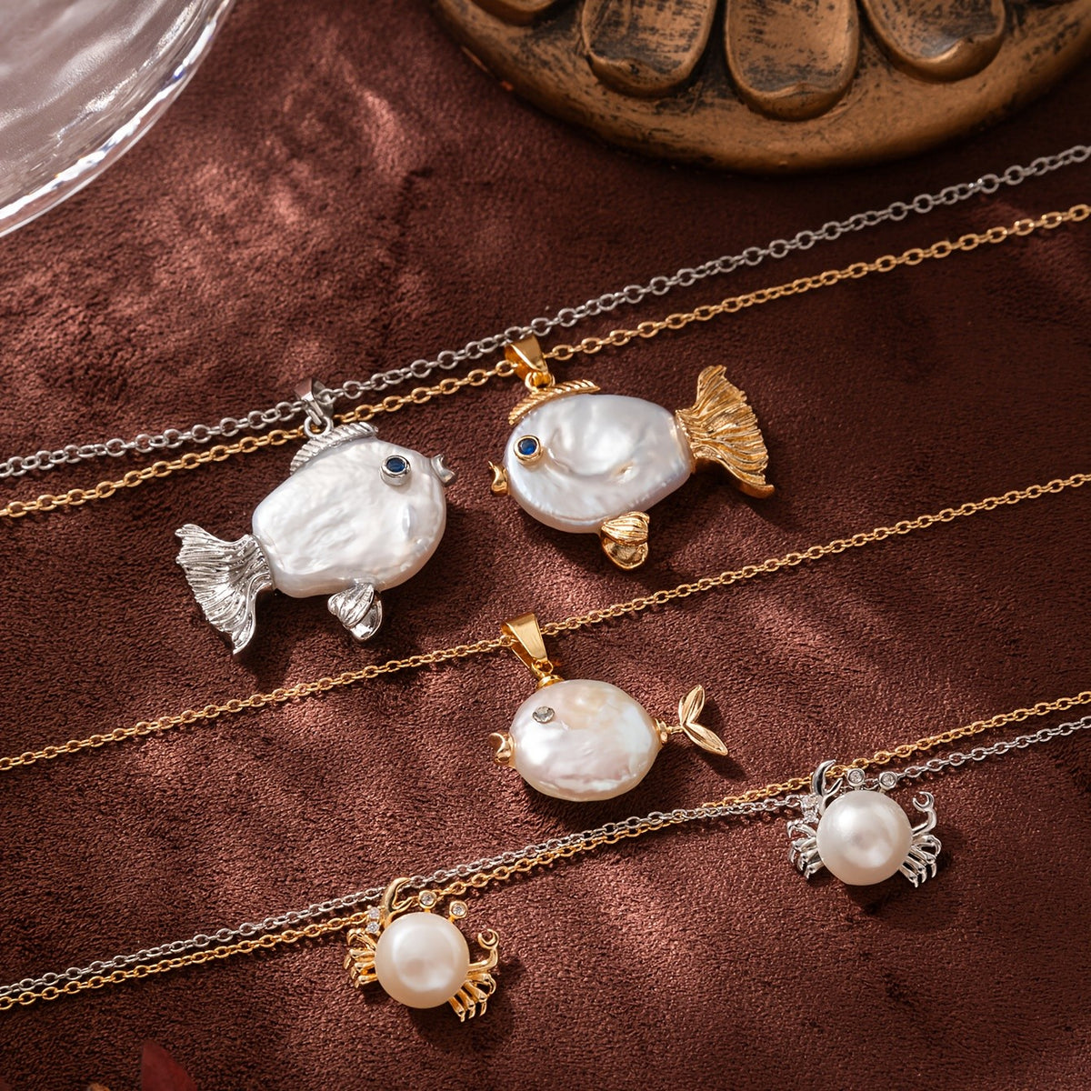 Iridescent Pearl Fish Pendant Necklace