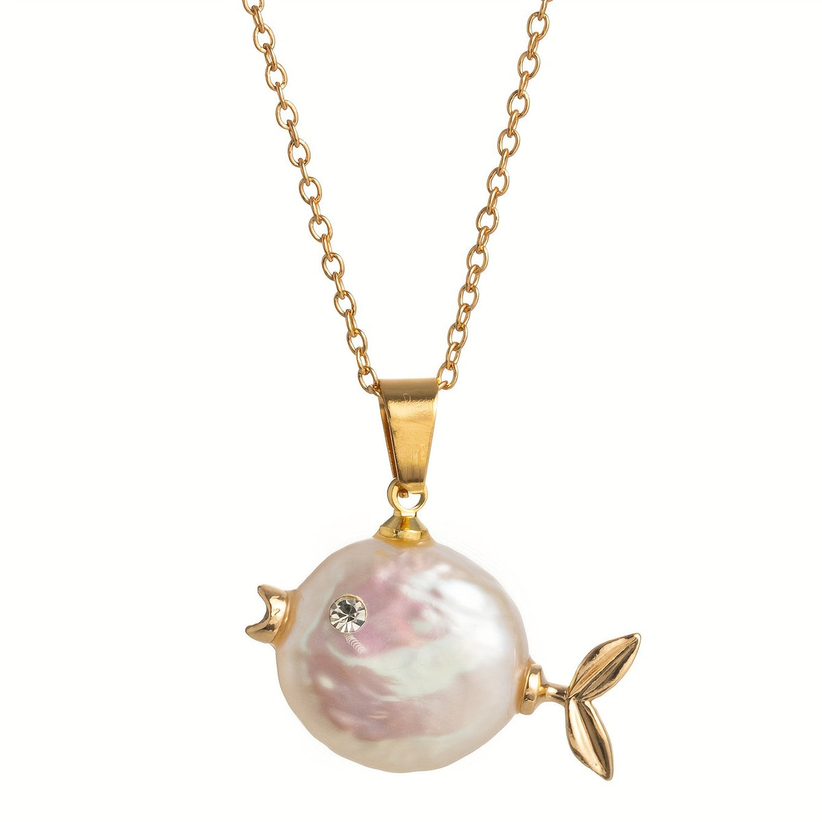Iridescent Pearl Fish Pendant Necklace