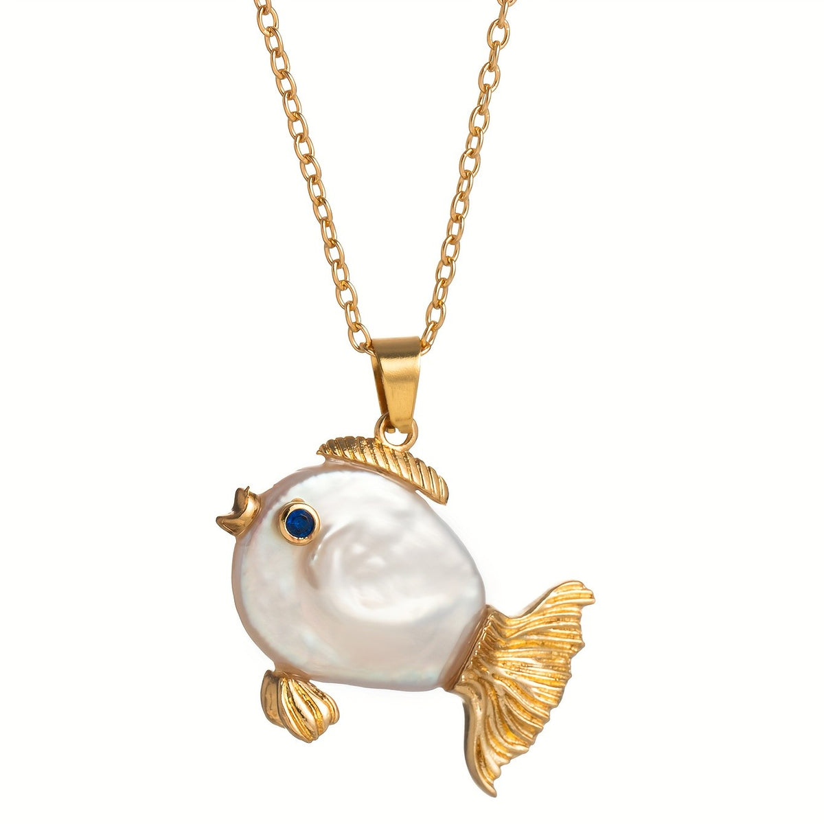Iridescent Pearl Fish Pendant Necklace