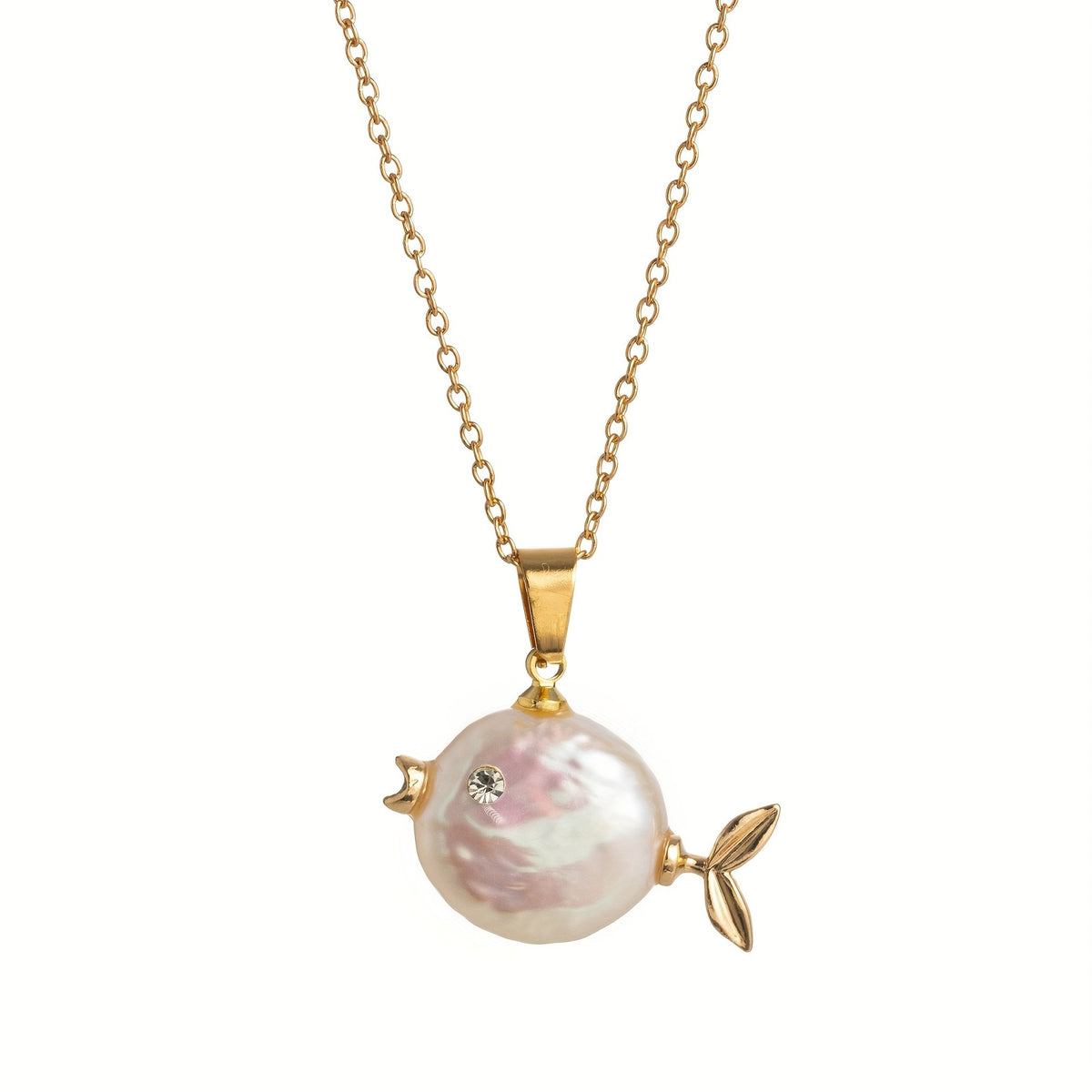 Iridescent Pearl Fish Pendant Necklace