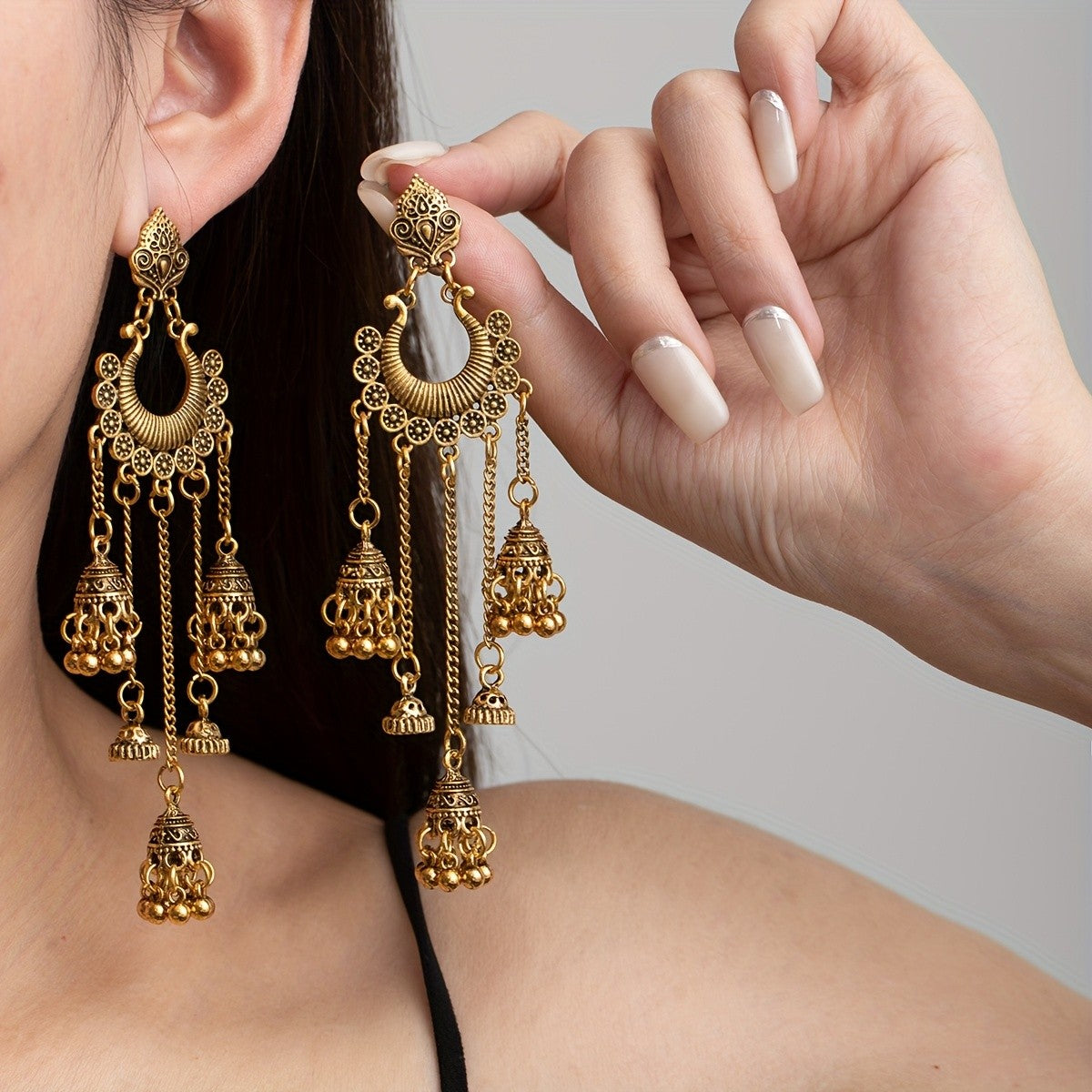 Vintage Peacock Bell Tassel Earrings
