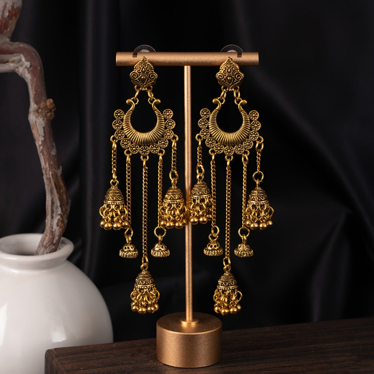 Vintage Peacock Bell Tassel Earrings