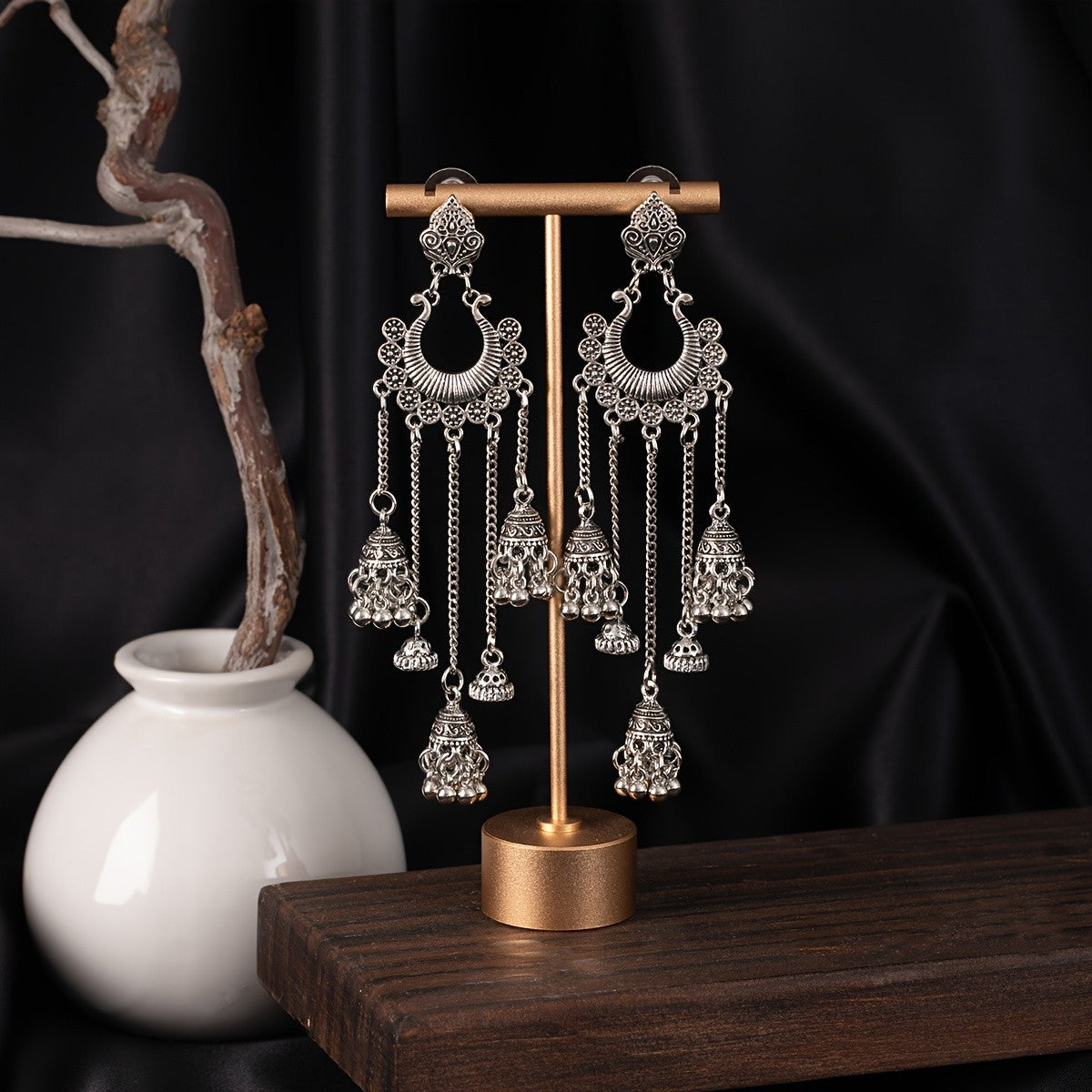 Vintage Peacock Bell Tassel Earrings