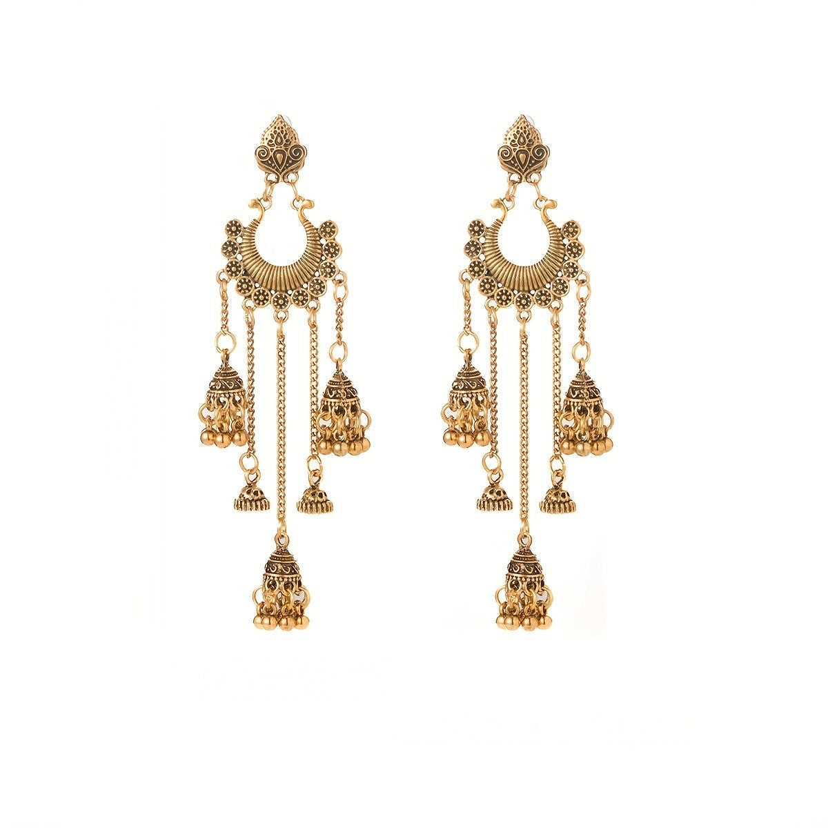 Vintage Peacock Bell Tassel Earrings