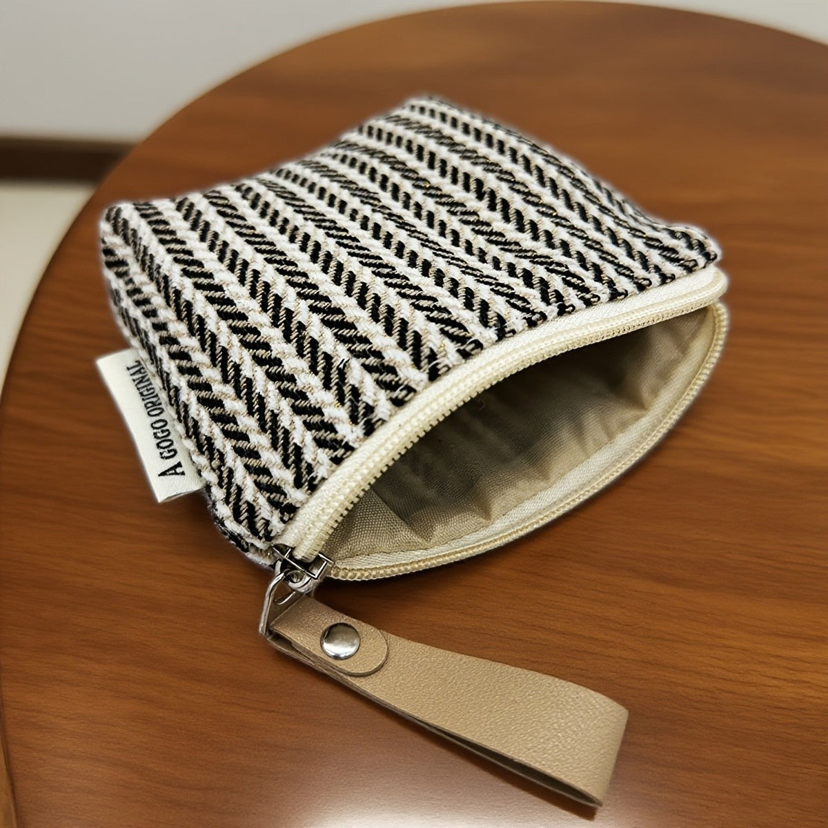 Black and White Herringbone Pouch