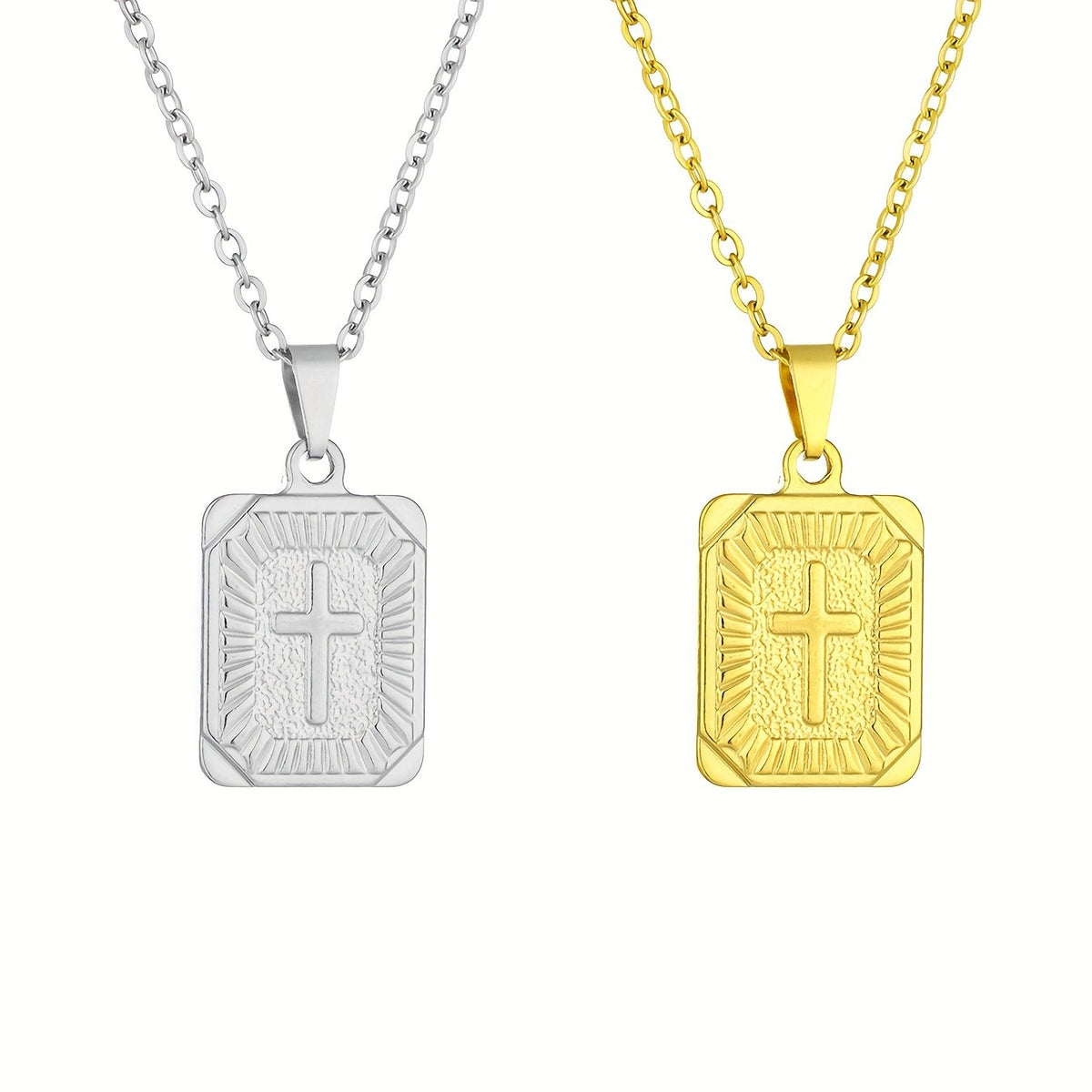 Sunburst Cross Square Pendant Necklace