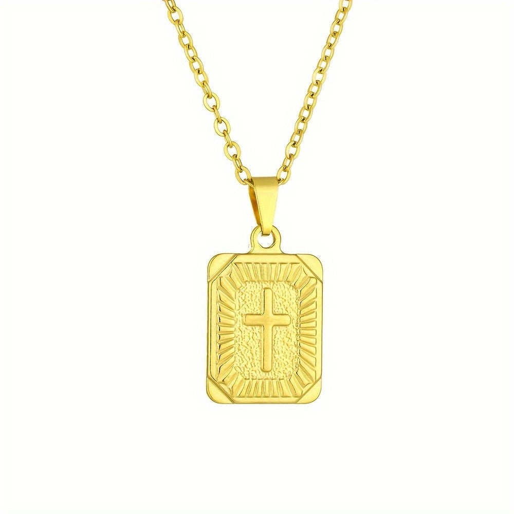 Sunburst Cross Square Pendant Necklace